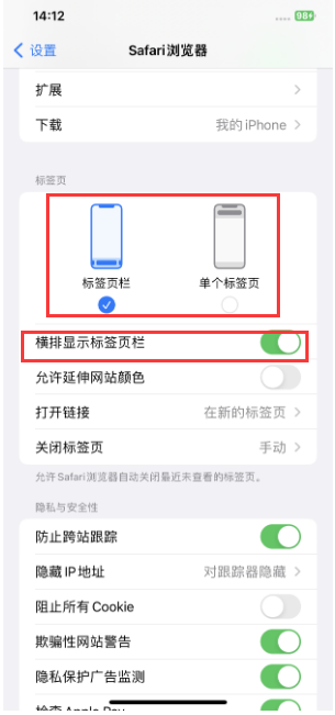 和平苹果手机维修分享Safari浏览器如何切换标签栏位置 