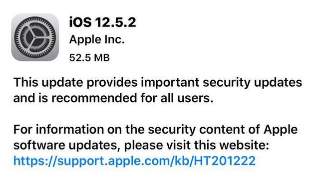 和平苹果手机维修分享iOS12.5.2发布，建议所有老苹果用户安装 